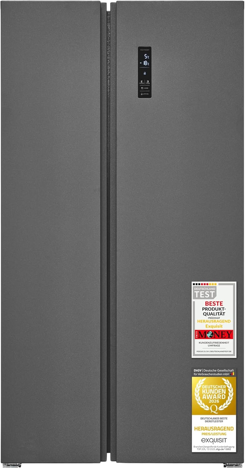 Exquisit Side-by-Side-Kühlschrank, 442 l, Silber, SBS546-040E Side-by-Side Kühlschrank - No Frost - - E
