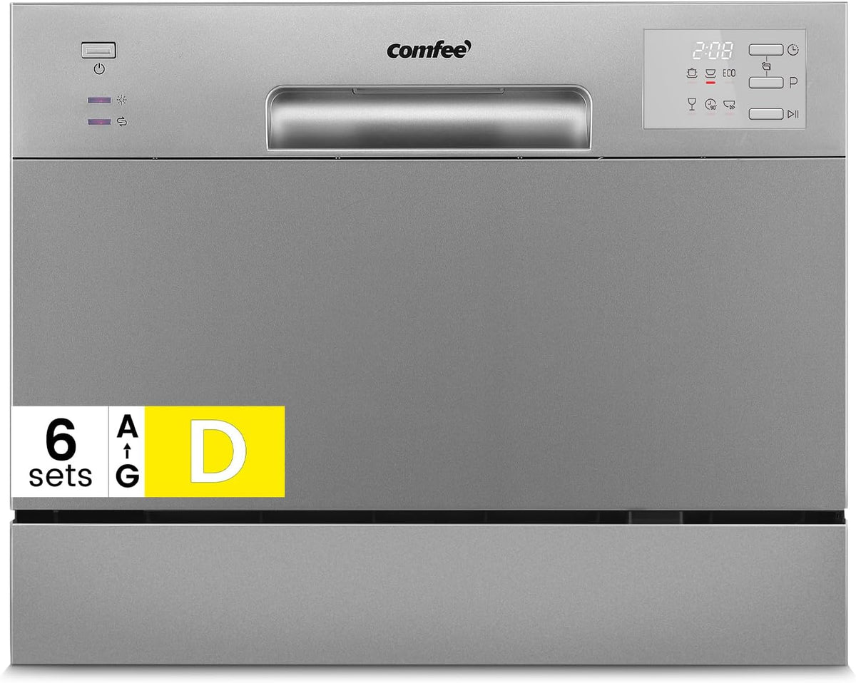 COMFEE Tischgeschirrspüler, 47 dB, Silber, Compact CDWMT0602ESD-EU Geschirrspüler Mini Geschirrspüler, 6 Programme