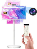 OFD Fernseher, 32 Zoll, Grau, FHD Smart Portable TV auf Rädern, Rolling TV 1080P Android 15 OS