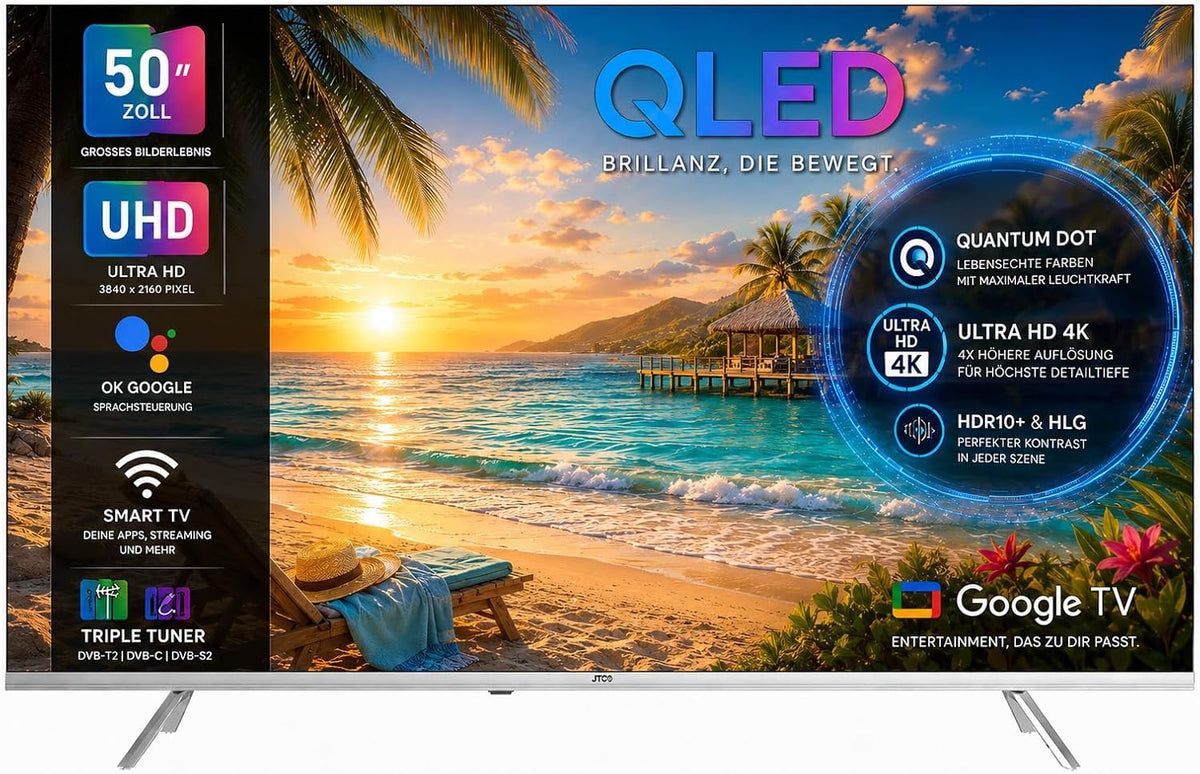 50' Fernseher, 50 Zoll, 126 cm, Schwarz, Smart TV, ( / ) QLED 4K UHD Smart TV/ JTCSQ50U39505G, Google TV, Android OS