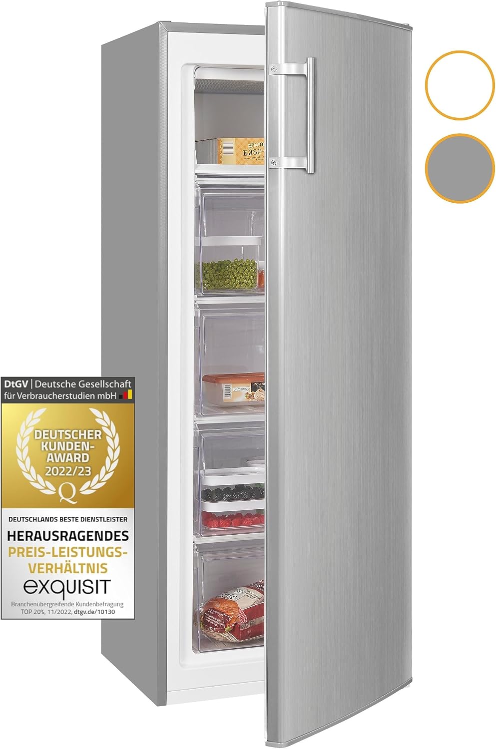 Exquisit Gefrierschrank, 168 L, Weiß, GS230-H-040E Inoxlook - Tiefkühlschrank E