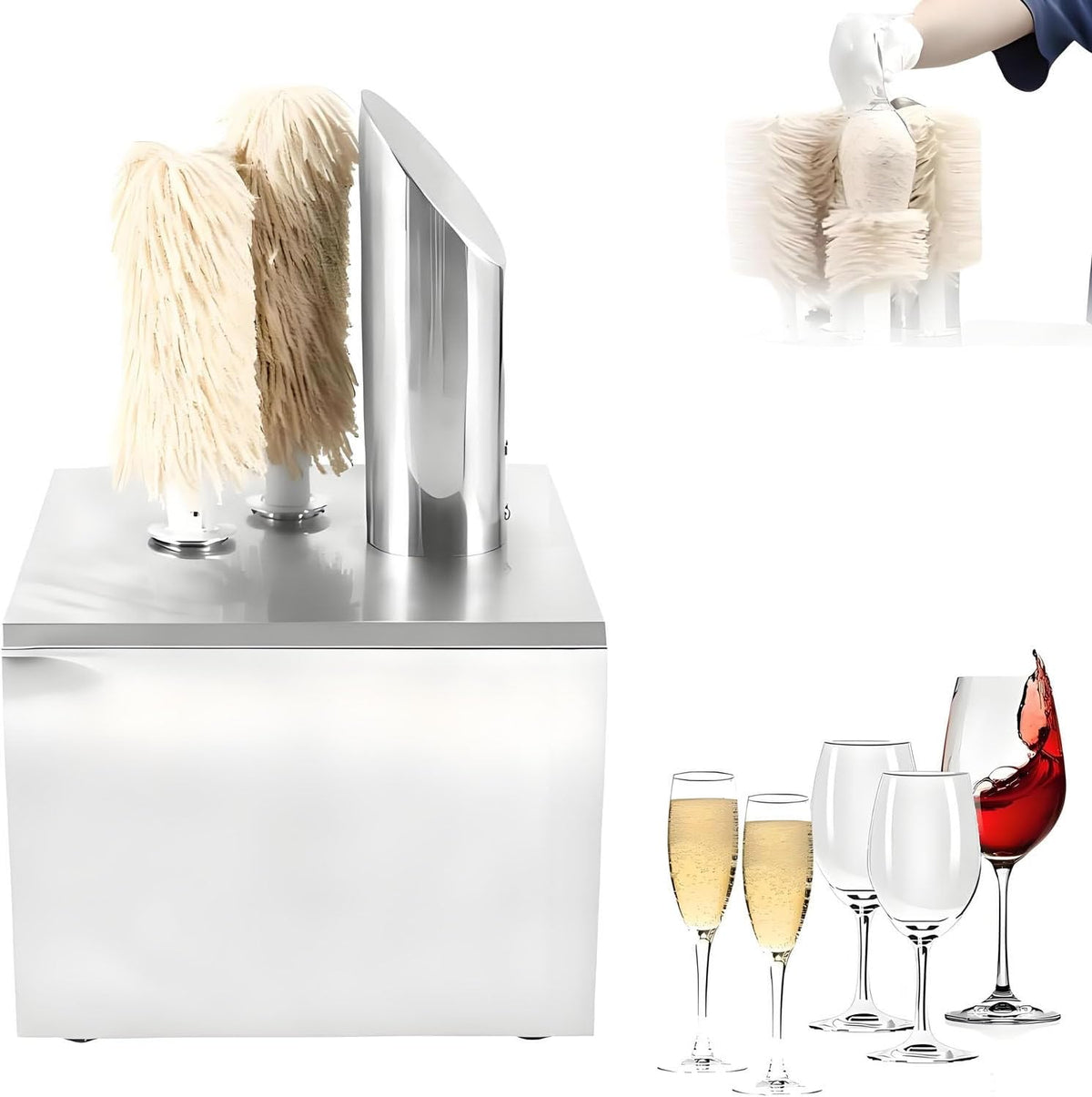 Profi-Polierer Champagnergläser/Bierbecher, 1200 W, Silber, Glaspoliermaschine Kommerzielle Gläser Polierer, Tüchern Edelstahl Reiniger