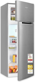 Exquisit Kühlschrank, 143 cm, 206 L, Weiß, mit Gefrierfach, Inoxlook