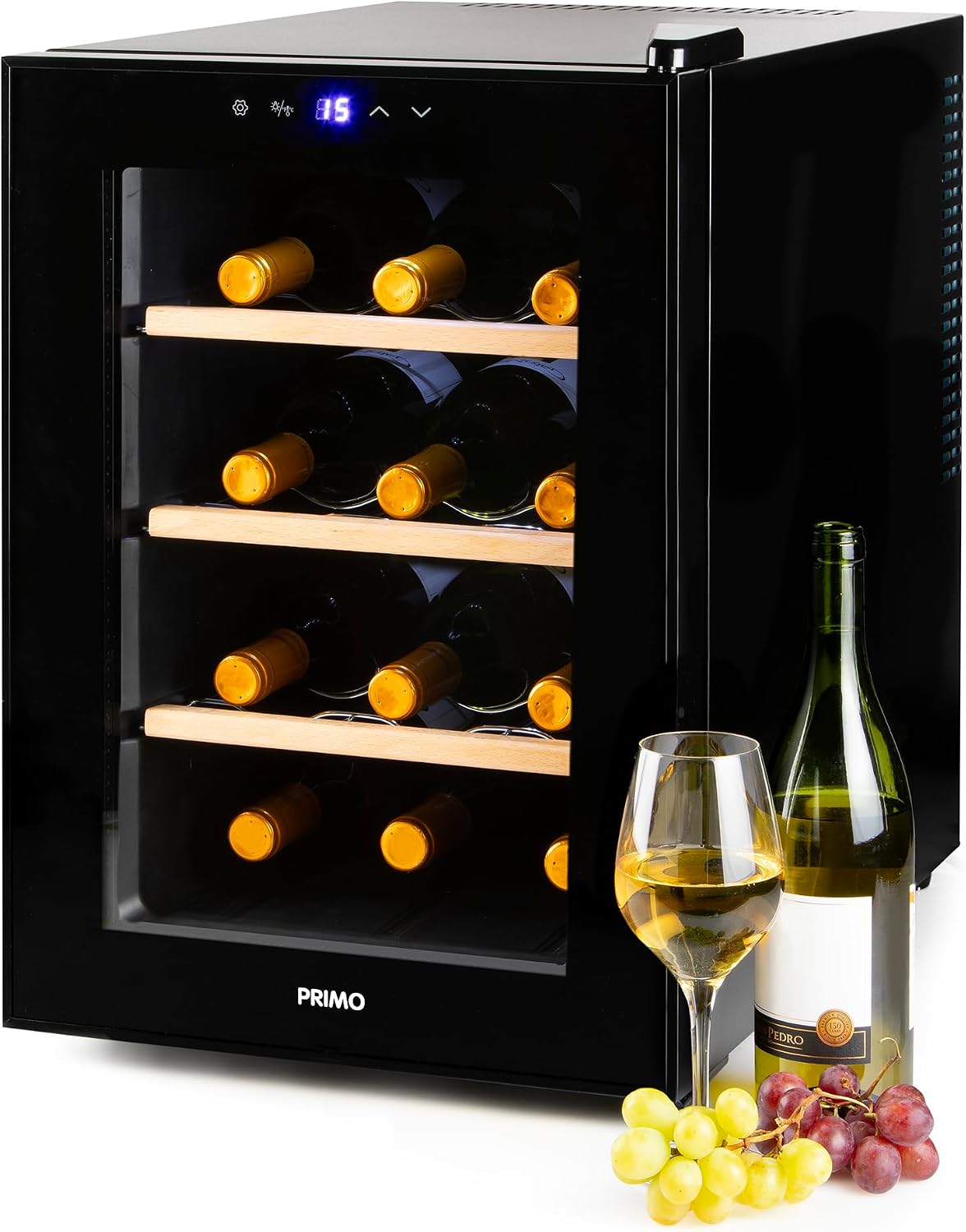 PRIMO Weinkühlschrank, Schwarz, PR190WK, 12 Flaschen, Klasse F, freistehend
