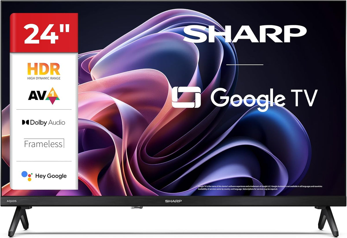 SHARP Fernseher, Schwarz, 24HF2365E, Google TV, 24' HD, Rahmenlos, 60 Hz, Bluetooth, Ton 2x3 W, HDMI x3, USB x2