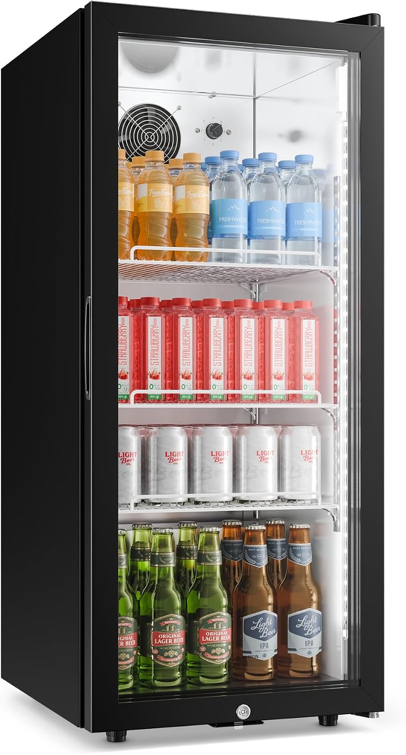 Klarstein Kühlschrank, 137 L, Weiß/Blau, GrandCooler Gewerbe, Getränkekühler, LED-Beleuchtung , einstellbare Temperatur 0