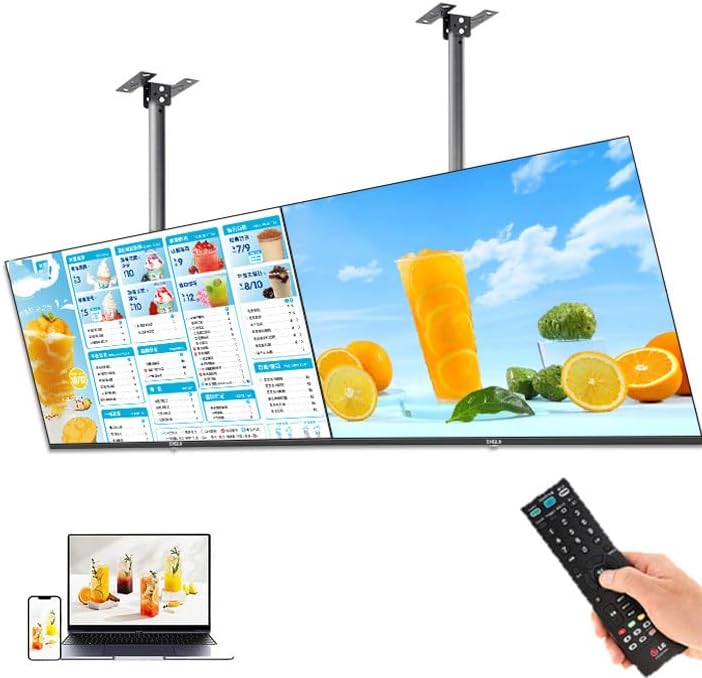 32 Digital-Signage-Display, 65 Zoll, Schwarz, Hängende Werbemaschine Mit Abgehängter Decke, Unterstützt Split Screen/Wlan/Timer-Schalter