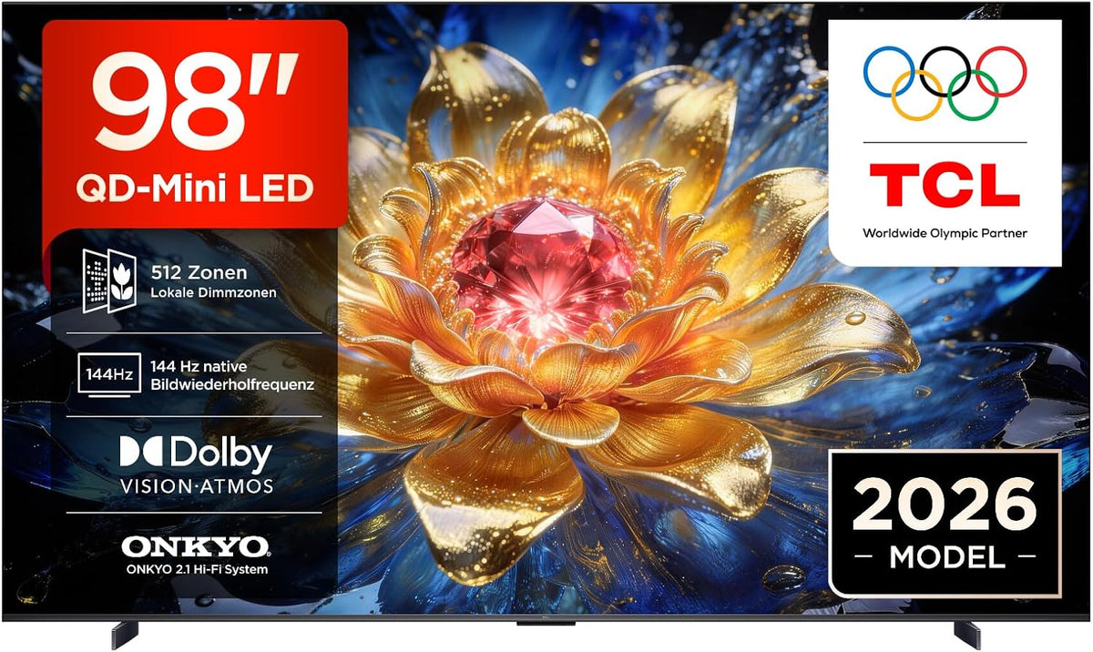TCL Fernseher, 98 Zoll, Schwarz, Smart TV, 98T8D QD-Mini LED, 4K Smart TV, Google TV, 144 Hz
