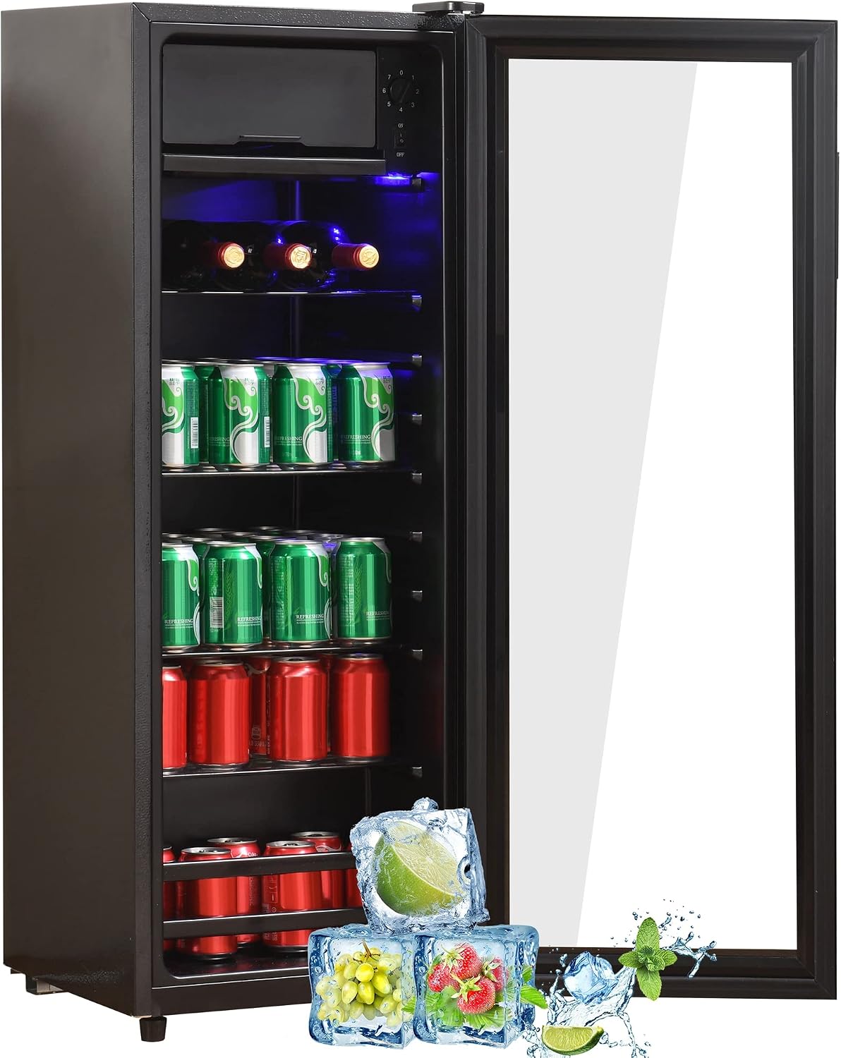 Merax Gefrierschrank, 128 L, 120 L, Weiß, Kühlschrank, Freistehend Getränkekühler mit -Kühlschrank + 8 L-, Superleise für Restaurant