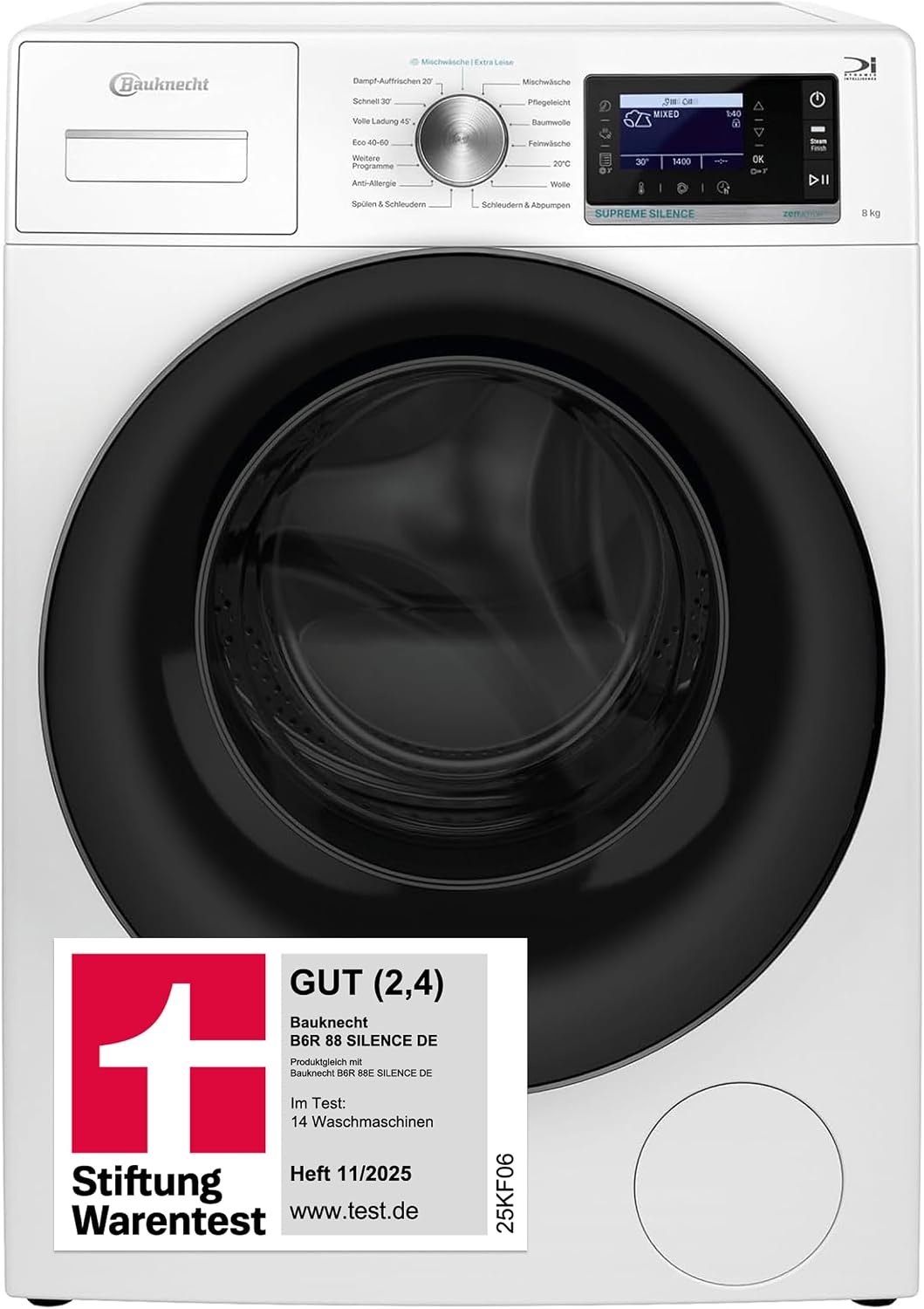 Bauknecht Waschmaschine, 8 kg, Weiß, Stiftung Warentest GUT (2, Supreme Silence, EEK A-20%, 1400 U/min, ZEN-Motor