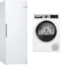 Bosch Gefrierschrank, 191 x 70 cm, 8 kg, Weiß, GSN58AWCV Serie 6 XXL-, extra breit & Wärmepumpentrockner für Wäsche