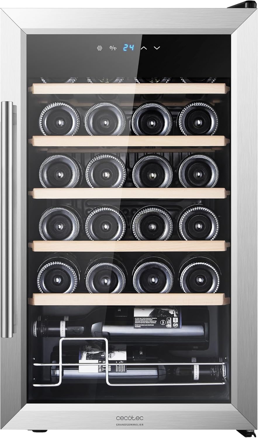 Cecotec Getränkekühlschrank, Silber, 24 Flaschen Bolero GrandSommelier 2450 Inox Compressor., Hohe Leistung, Leiser Betrieb und vibrationsfrei