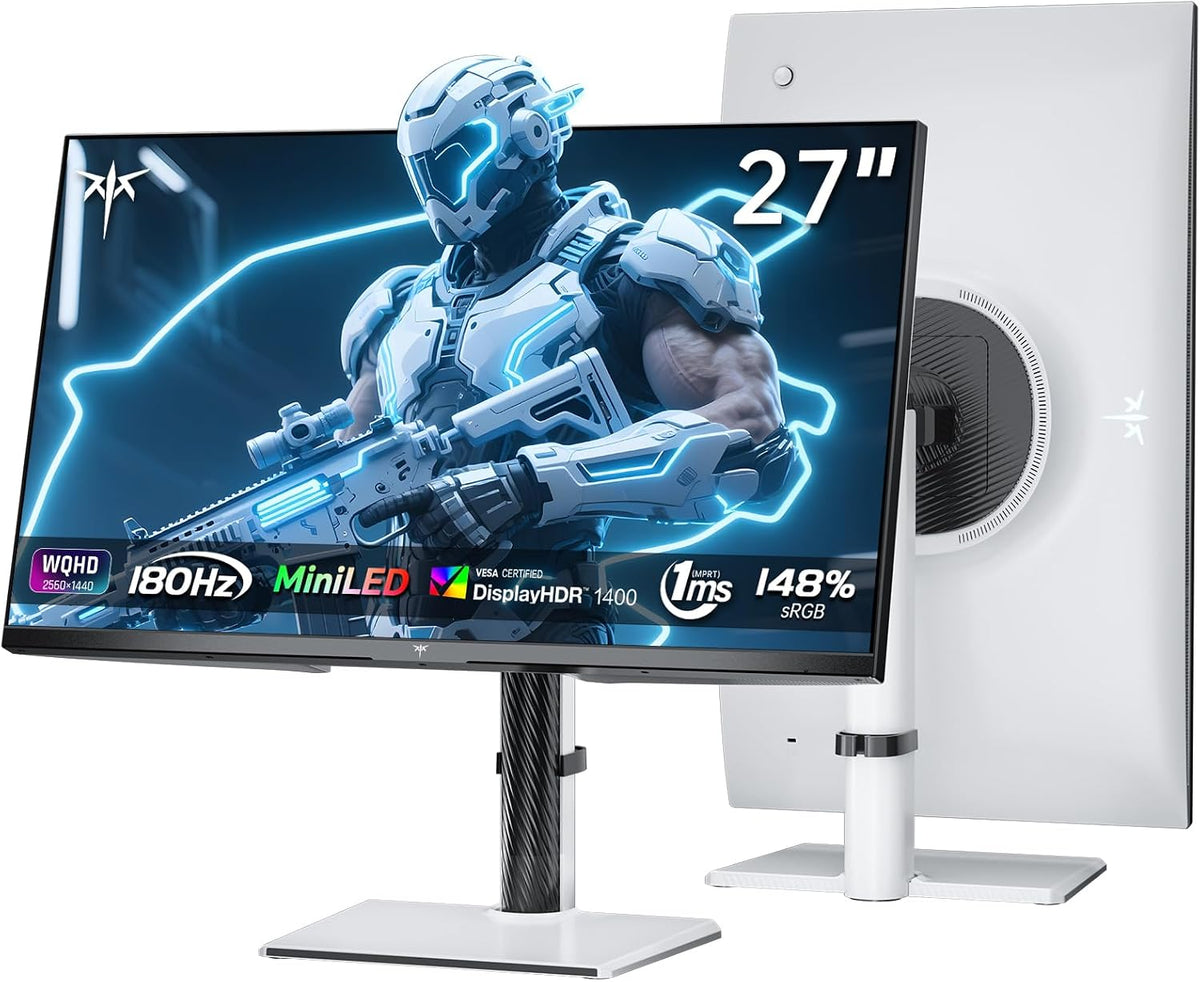 KTC Monitor, 27 Zoll, 100 mm, Weiß, Mini LED Gaming, QHD 2560×1440 180 Hz, HVA Panel, HDR1400, 5000:1 Kontrast, Quantum Dot