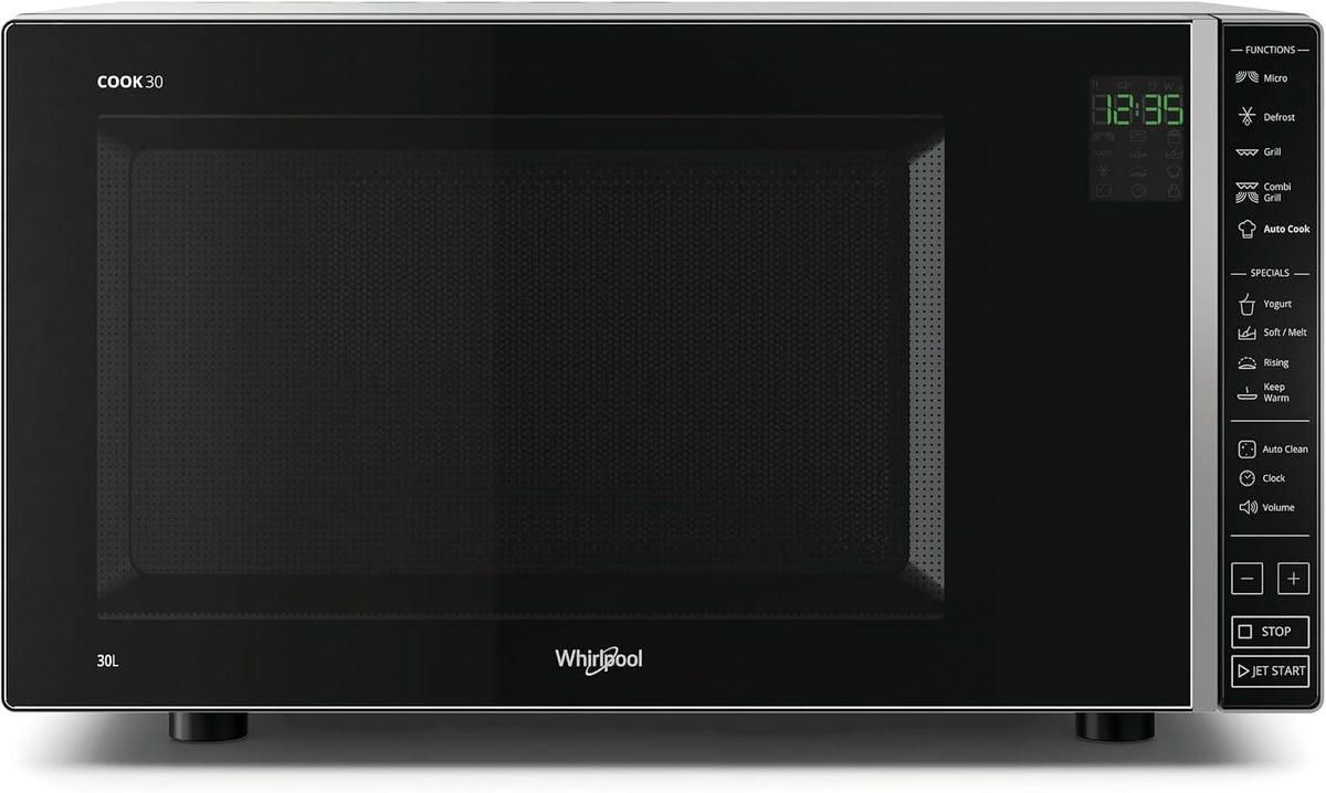 Whirlpool Mikrowelle, 1050 W, 900 W, 30 L, Schwarz/Silber, MWP 303 SB Kombination Grill und / / Garraum / Quartz Grill