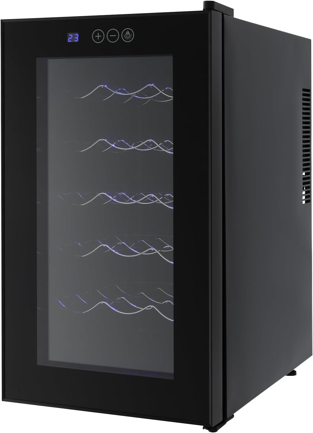 18 Weinkühlschrank, 46 L / 10,12 gal, Kaltwalzblech, Kunststoff, Gehärtetes Glas, Eisen, Schwarz