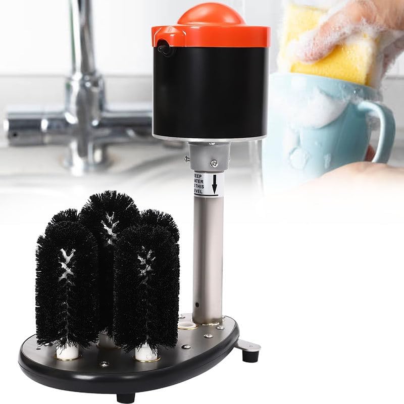 Gewerbliche Gläserreinigungsmaschine, 1/3 PS, Edelstahl 304, Transparent, elektrische Gläserspülmaschine mit 5 Topfbürsten