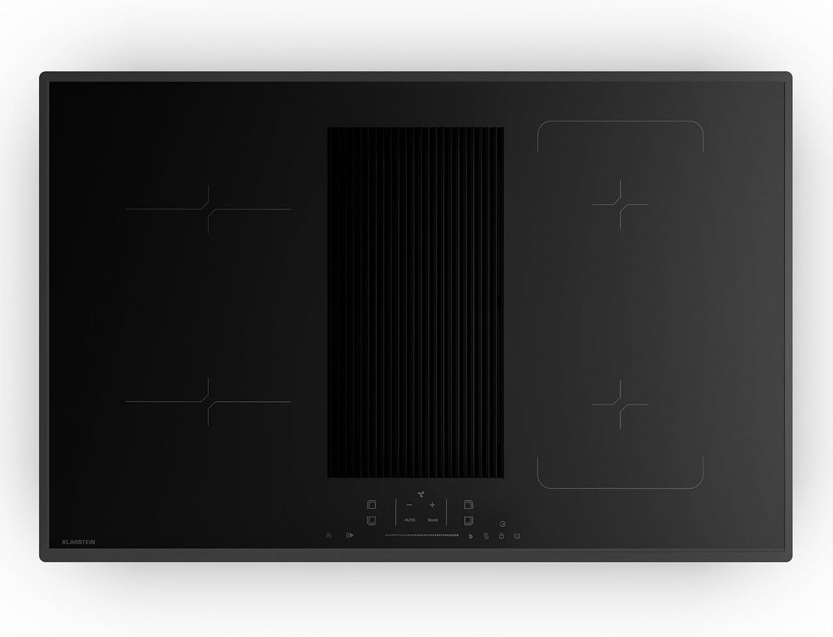 Klarstein Kochfeld, 8400 W, 80 cm, Schwarz, Velaire Induktions mit Dunstabzug -, 4 Zonen, Boost, Flex-Zone, Touch-Slider