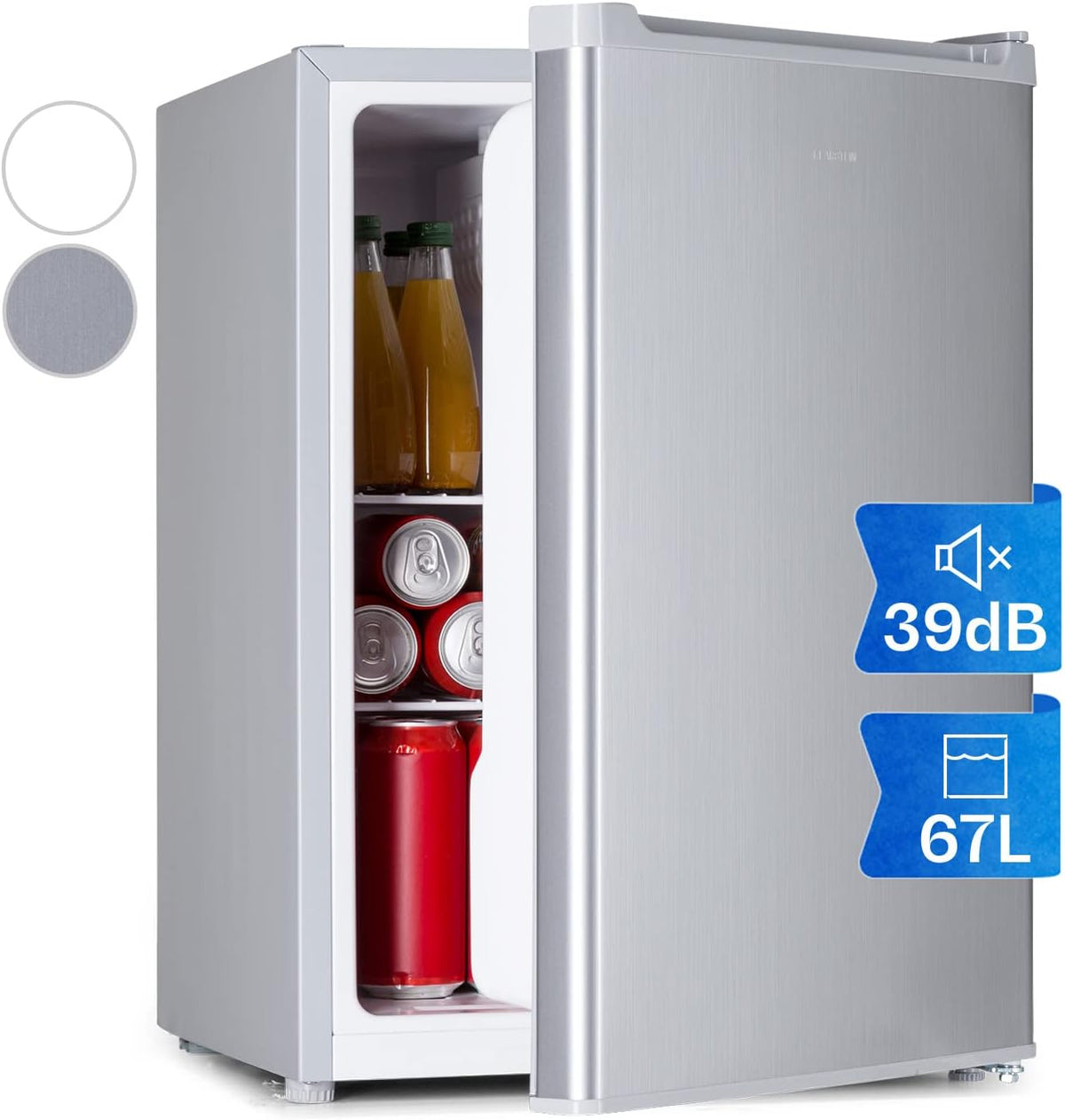 Klarstein Mini-Kühlschrank, 67 Liter, Weiß, Retro mit Gefrierfach, Getränkekühlschrank Klein & Kompakt, Kleiner mit Herausnehmbaren Ablagen