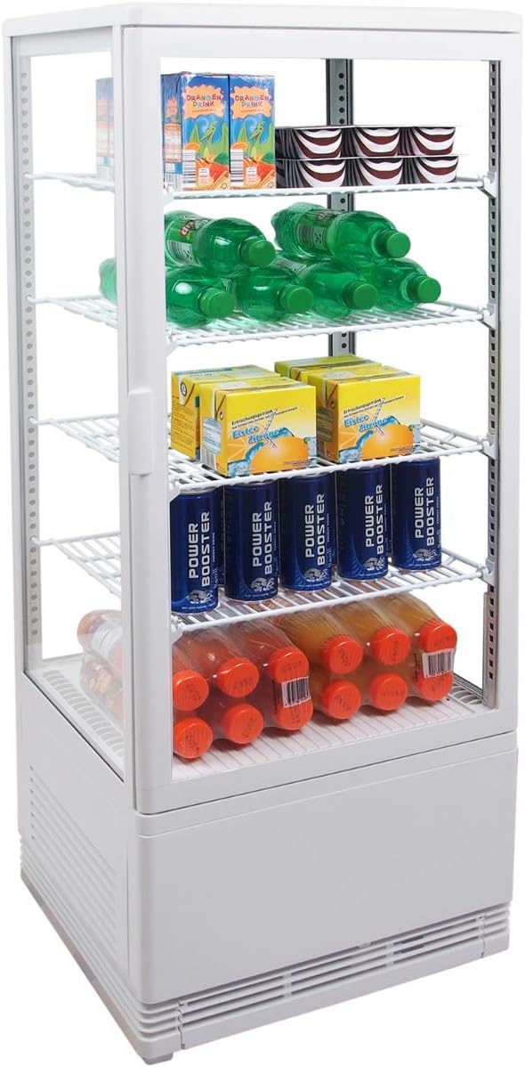 Wohnzimmerschrank ZORRO, 100 Liter, Weiß, Kühlvitrine Kuchenvitrine Gastro - - R600A - 4-Seitig