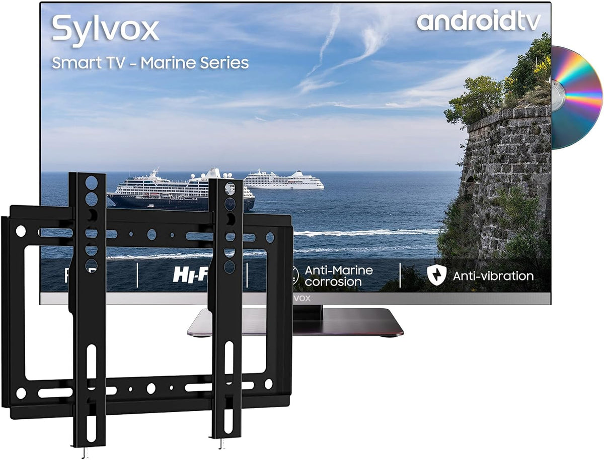 SYLVOX Fernseher, 22 Zoll, Schwarz, 12 Volt TV, Camping Travel, 1080P Smart Android TV integriertem DVD-Player