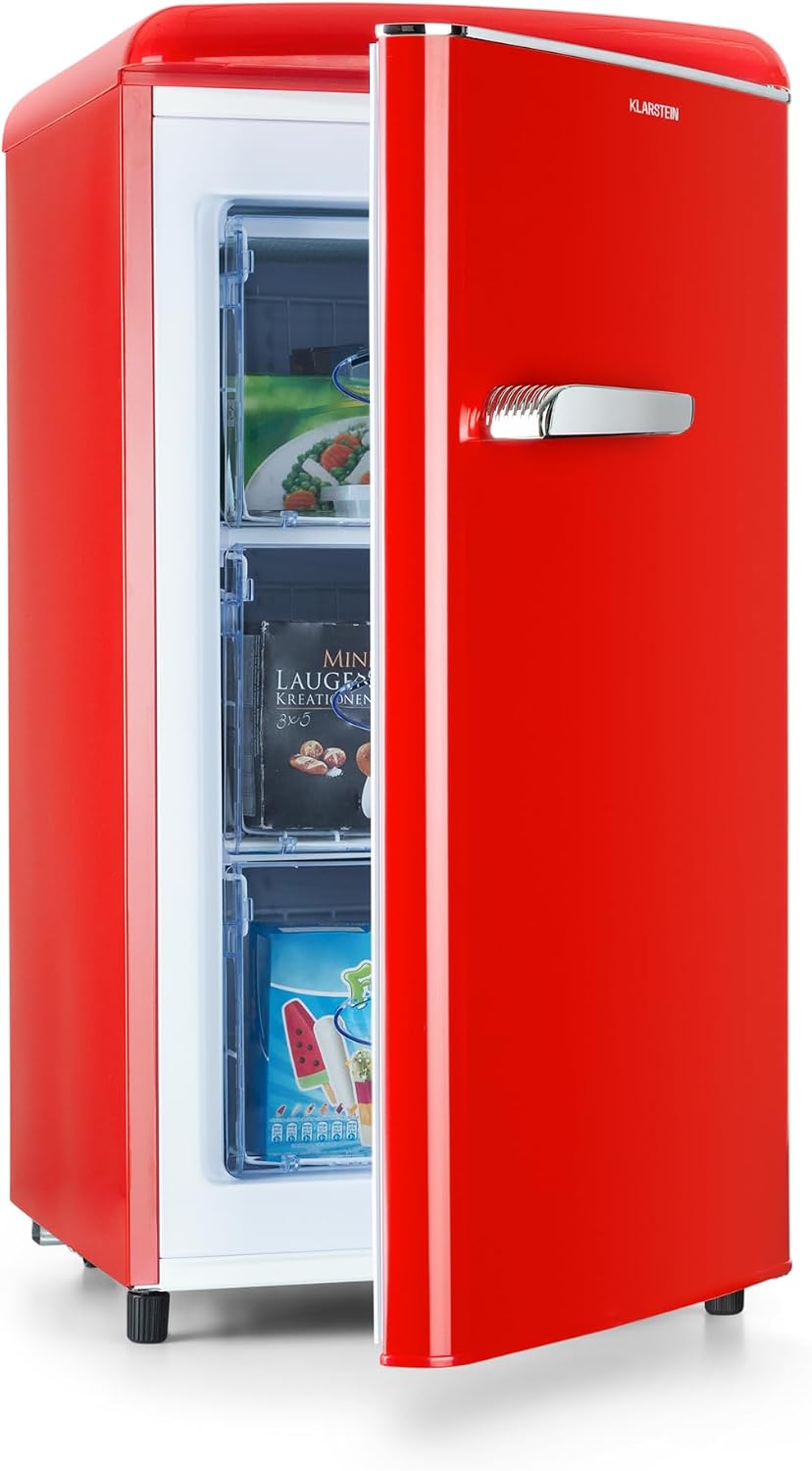 Klarstein Gefrierschrank, 60 Liter, Rot, Laika - Gesamtvolumen, Thermostat mit 5 Stufen, 0 bis -18 °C, 3 Einschübe