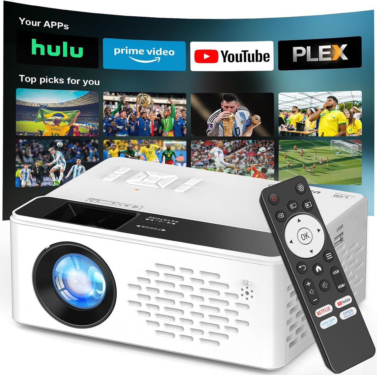 TMY Fernseher, Schwarz, Native 1080P Smart Projektor mit WiFi und Bluetooth, kompatibel mit Netflix/Prime Video/YouTube