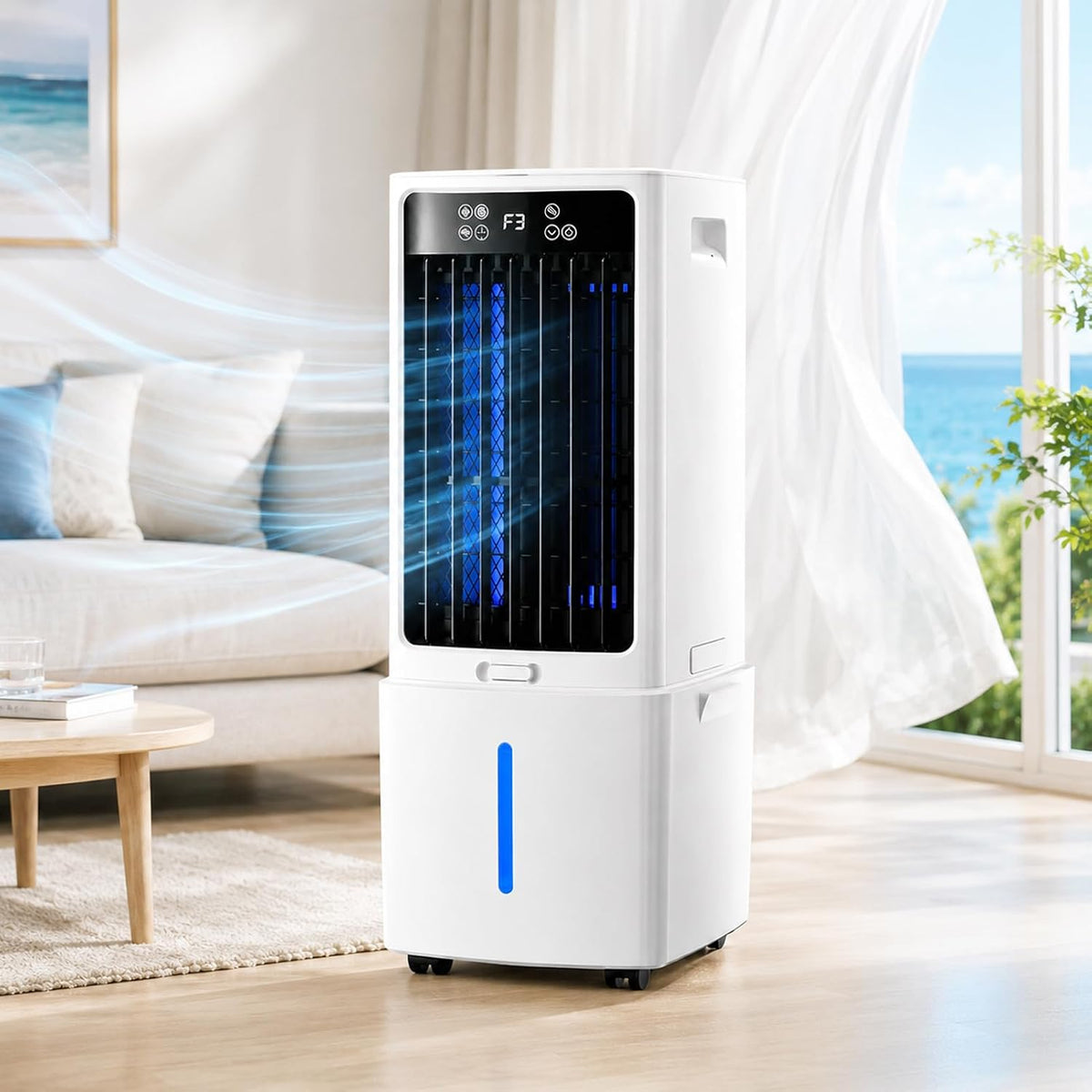 Mobiles Klimaanlage, 10 L, 25 L, Weiß, Klimagerät Ohne Abluftschlauch, Luftkühler mit Wasserbehälter /, Verdunstungskühler mit Fernbedienung