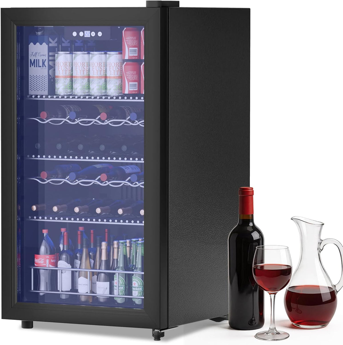 Getränkekühlschrank Mini-Kühlschrank, 43 dB, 65 L, Schwarz, Mini Kühlschrank mit Glastür für 92 Dosen, freistehend