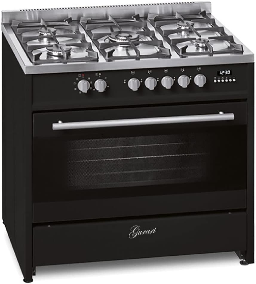Gurari Gasherd, 90 cm, Schwarz, mit Elektrobackofen GCH E 911 BL Gas Standherd