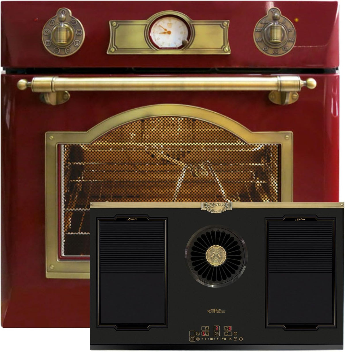 Kaiser Backofen, 60 cm, 90 cm, Schwarz/Silber, Herdset Set EH 6355 + Induktion KCT 9362 IEm