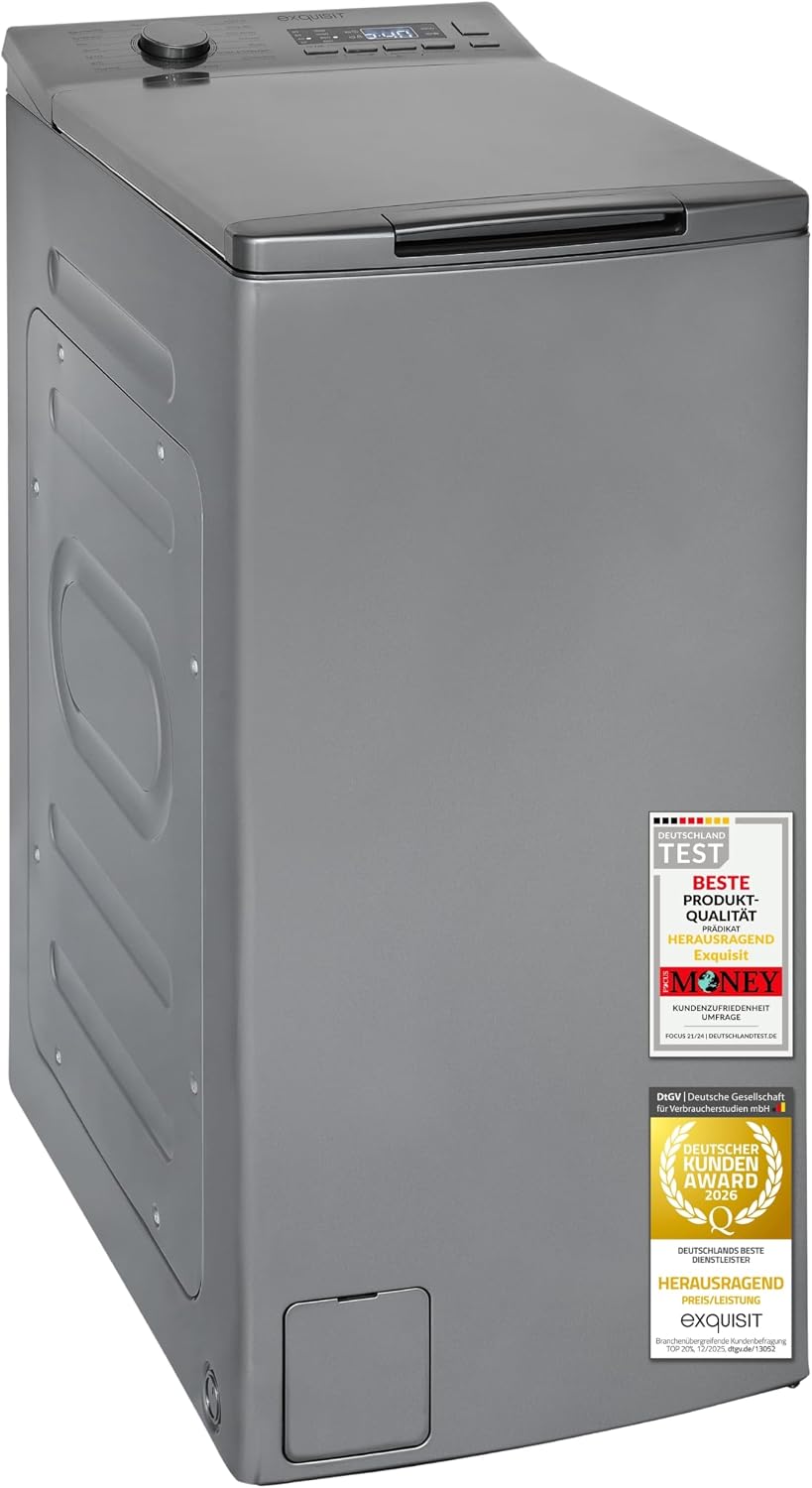 Exquisit Waschmaschine, 7,5 kg, Weiß, LTO51207-030A Toplader Schmal