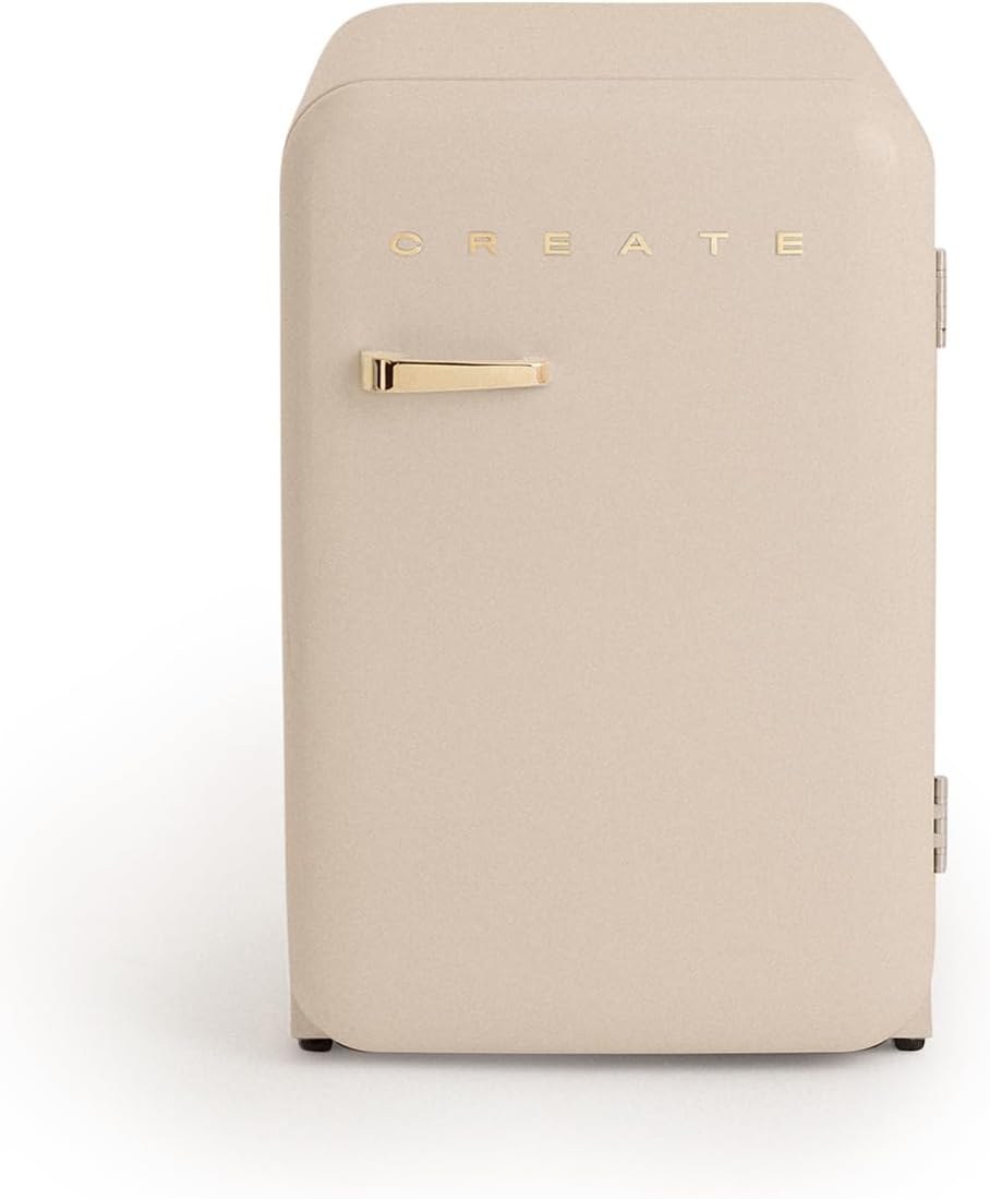 CREATE Kühlschrank, 56x54x84 cm, 98 W, Gold, / RETRO FRIDGE 83.5 / in Sand, Griff /, niedriger Verbrauch, 2 Ablagen