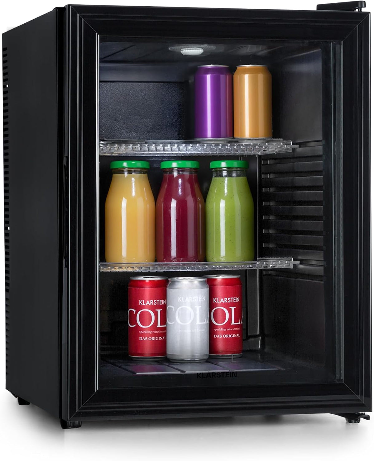 Klarstein Mini-Kühlschrank, 42 L, Weiß, Mini Kühlschrank mit Glastüre, für Getränke, Snacks & Kosmetik, Klein & Leise