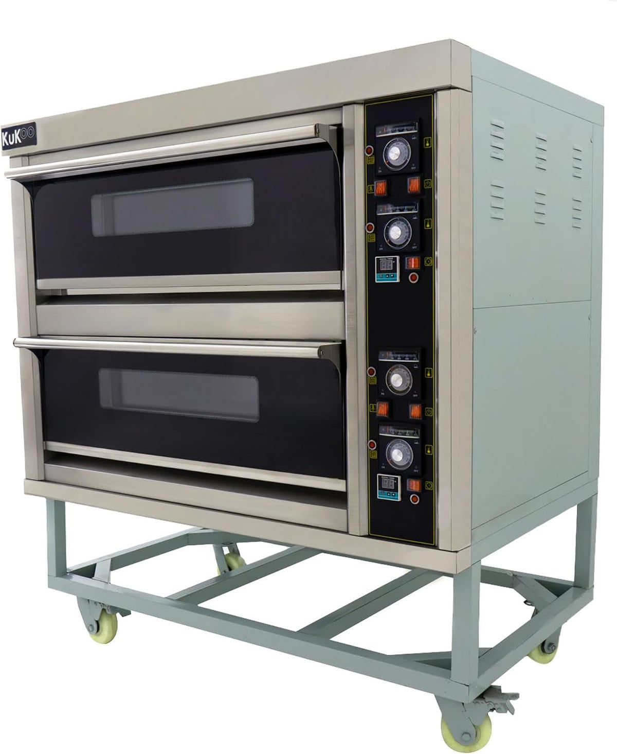 KuKoo Pizzaofen, 25 cm, Silber, Gastro elektrisch 2 Etagen 400 °C Edelstahl Steinofen, Profi Gewerbe Pizza Backofen für Restaurant
