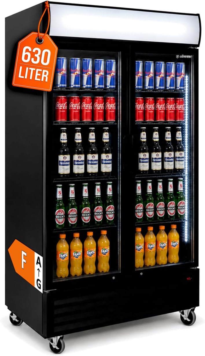 GastroHero Getränkekühlschrank, 630 L, Weiß, Leuchtaufsatz, Klapptüren SC-630FH