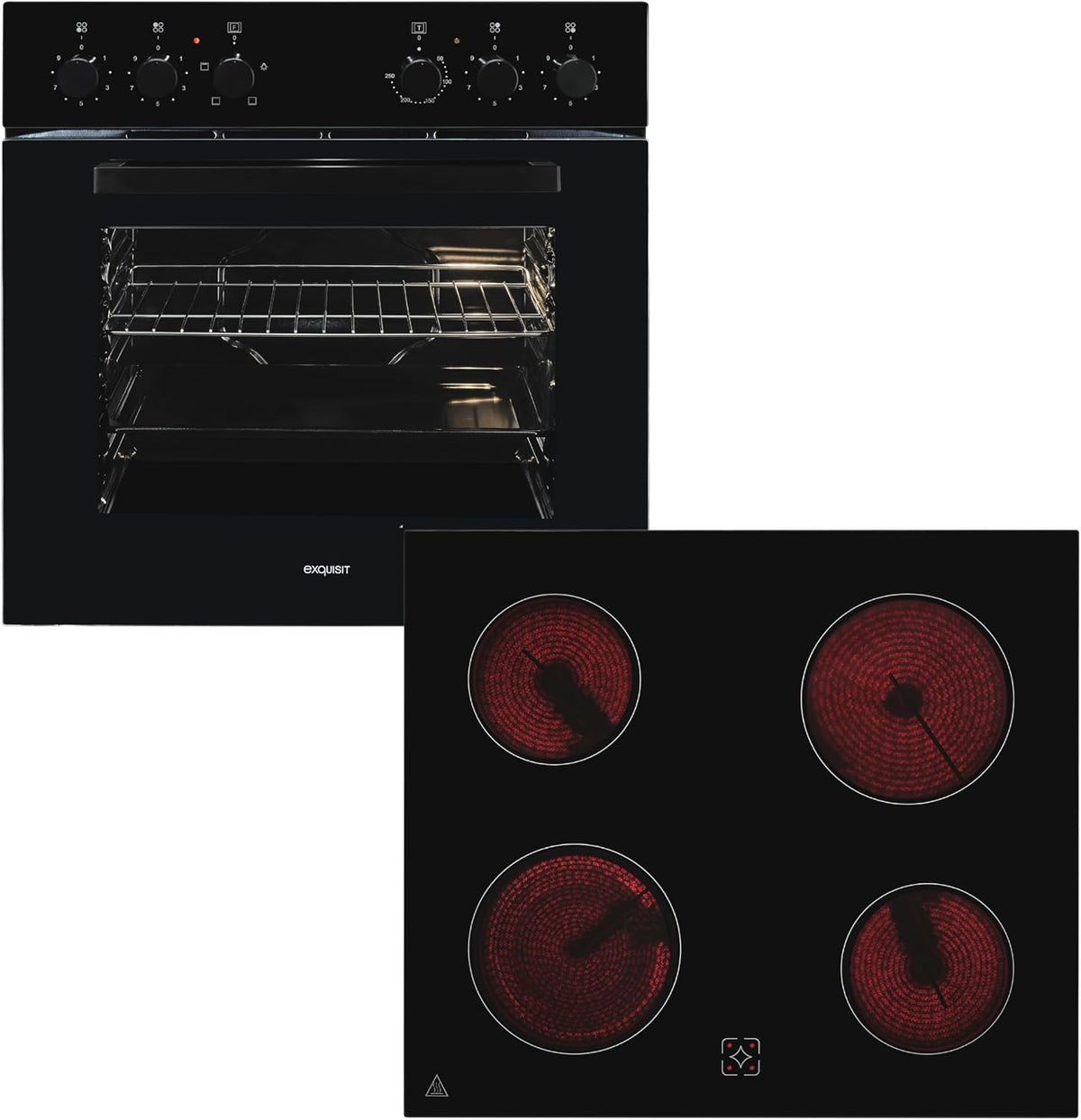 Exquisit Kochfeld, Schwarz, EHE246-020-Set Einbauherd-Set - Glaskeramik