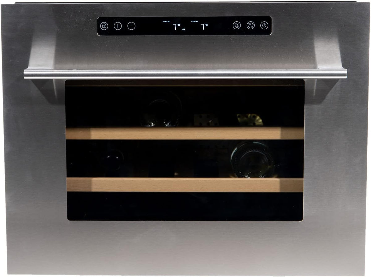 WK Weinkühlschrank, Silber, 55A-RVS Premium mit Edelstahl Glastür-24 Flaschen, Glas Holz