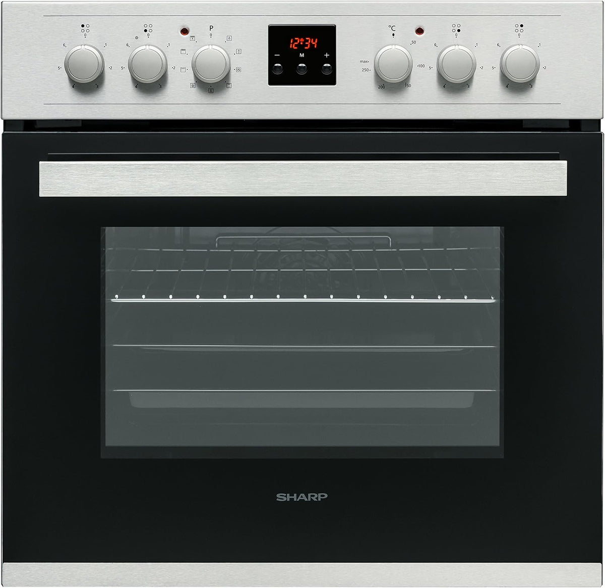 Sharp Backofen, 78 Liter, 60 cm, Silber, K-62D19IM0-EU Einbau-, Edelstahl, Heißluft, Multifunktions, versenkbare Drehknebel