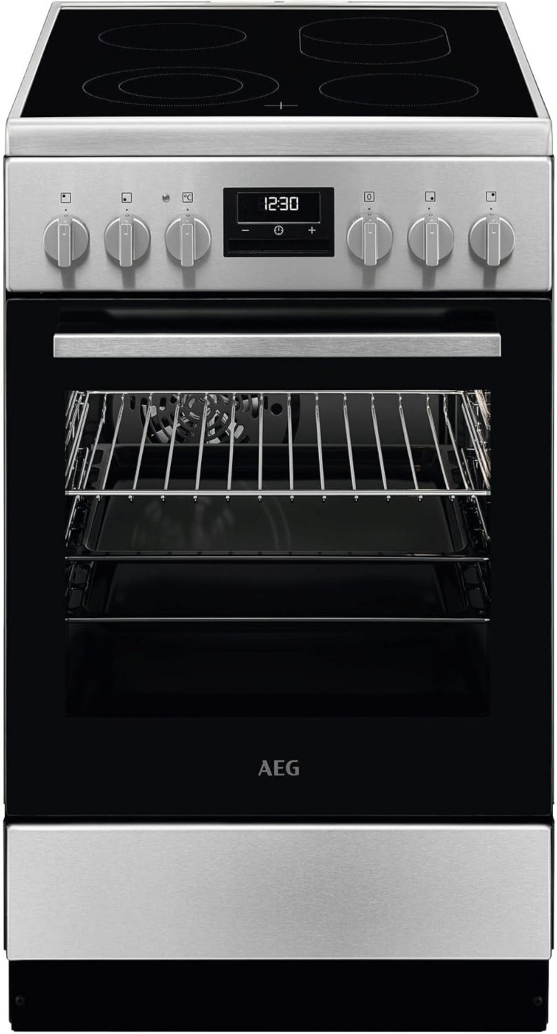 AEG Elektroherd, 50 cm, Silber, Standherd mit Glaskeramik-Kochfeld, 1 Paar Teleskopschienen, Bräter- und Mehrkreiskochzone