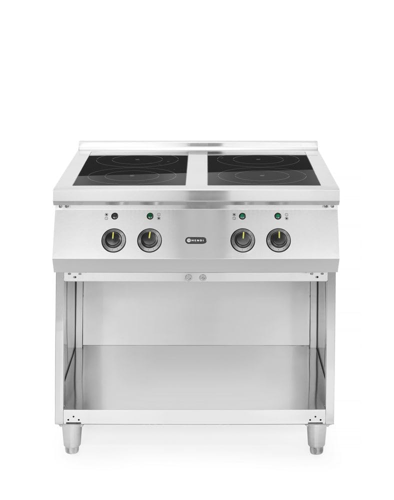HENDI Kochfeld, 17000 W, 3,5 kW, 870 mm, 400 V, Silber, Induktionsherd, 4 Kochzonen: 2x 5 kW und 2x, mit Ablagefläche
