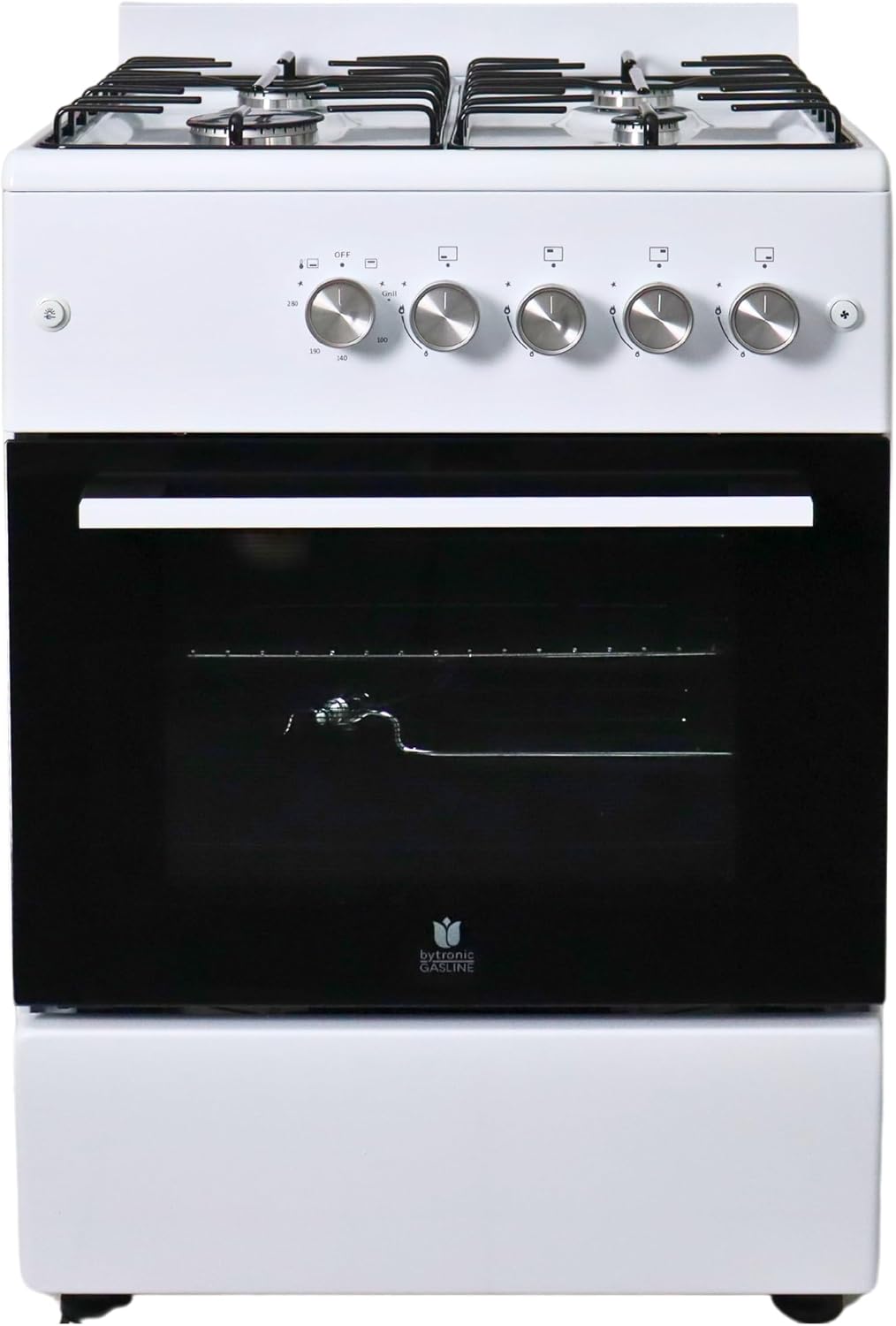 Gasline Elektroherd, 60 cm, Weiß, Gas Standherd 4 Flammig breit, Gas-Backofen mit Thermostat, Grill und Umluft SHGG6060FG Erdgas/Propangas