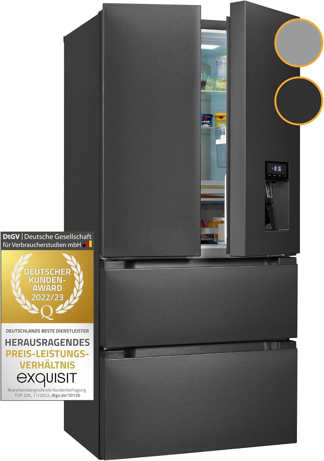 Exquisit Kühlschrank, 506 l, Anthrazit, French-Door- FD490-160-WS-200E inoxlook-az insgesamt