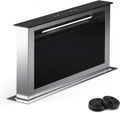 Klarstein Dunstabzugshaube, 60 cm, 713m, Schwarz/Silber, Downdraft-, Versenkbare Abluft/Umluft für die Küche, Schmale Umluft-Abzugshaube ohne Rohr