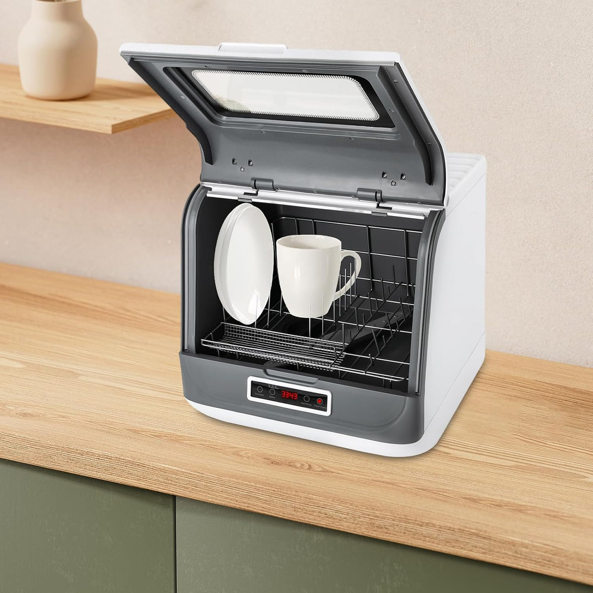 Tischgeschirrspüler, 55 dB, 800 W, Lebensmittelgerechtes PP, ABS, Weiß, 3 Programme, kompakte Mini Spülmaschine ohne Wasseranschluss