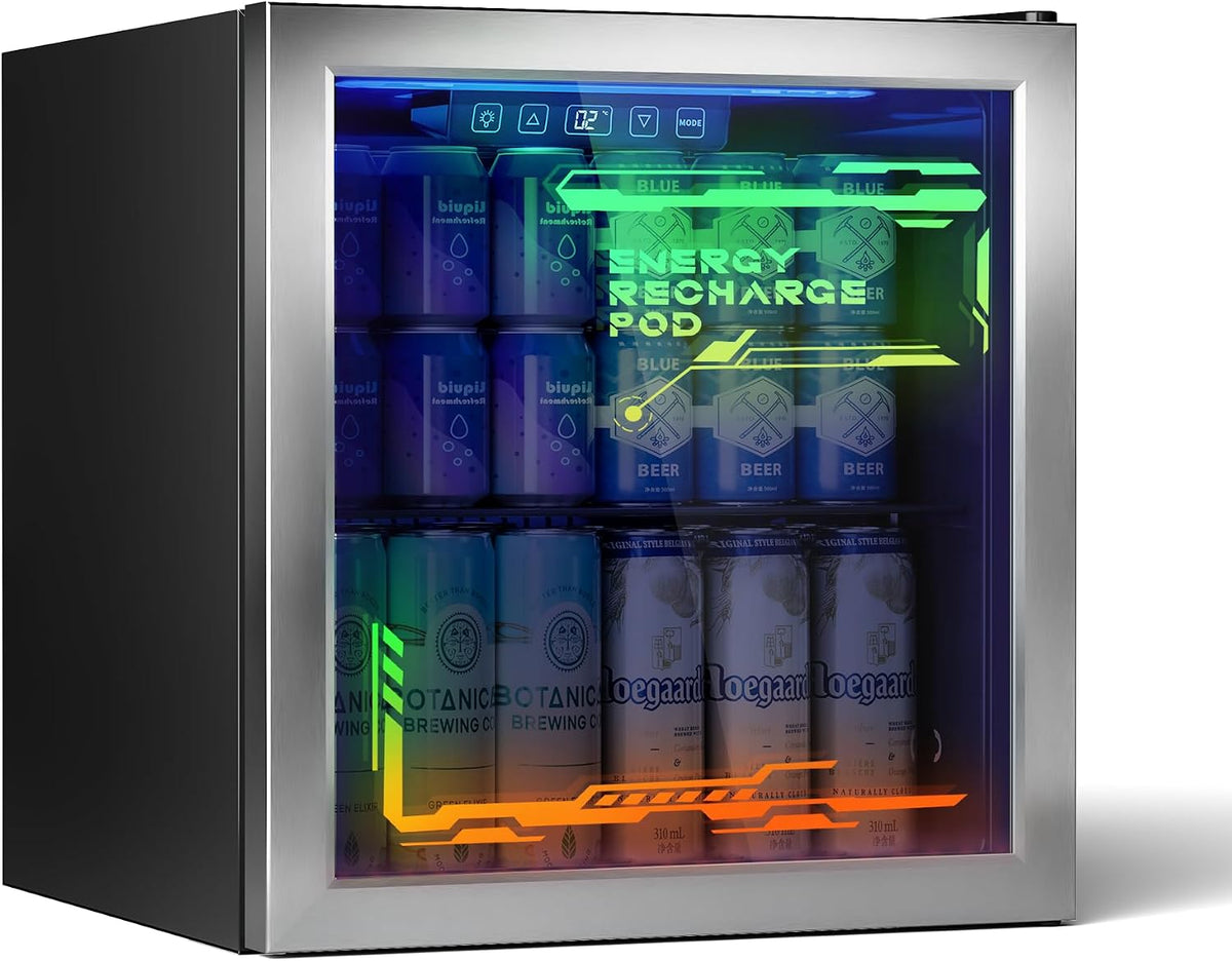 TRIUMPHKEY Getränkekühlschrank, 50 L, Weiß, mit Glastür und RGB-LED-Beleuchtung