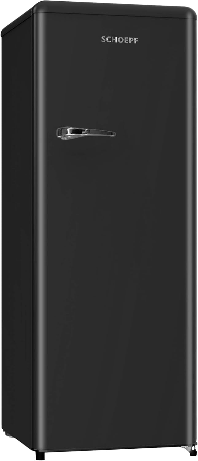 SCHOEPF Getränkekühlschrank, 145,6 cm, 238 L, 40 dB, Schwarz, RKS245 Vollraum-Kühlschrank, Retro Design, LED-Beleuchtung
