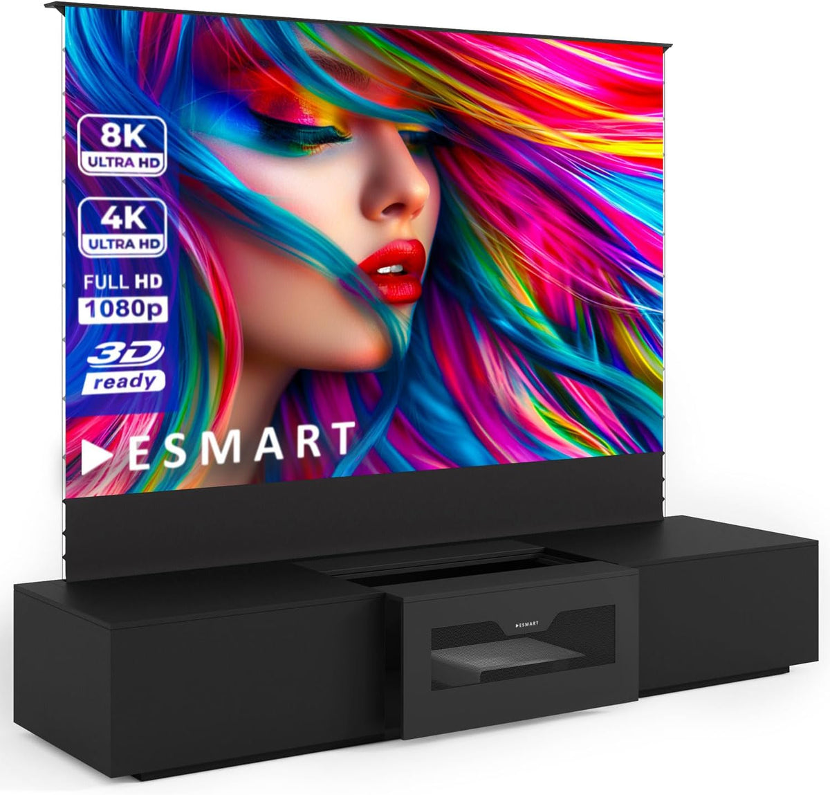 ESMART Projektionsleinwand, 250 cm, Grau, FSX ALR-Leinwand + FSXL Lowboard, Gesamtbreite, Tuch