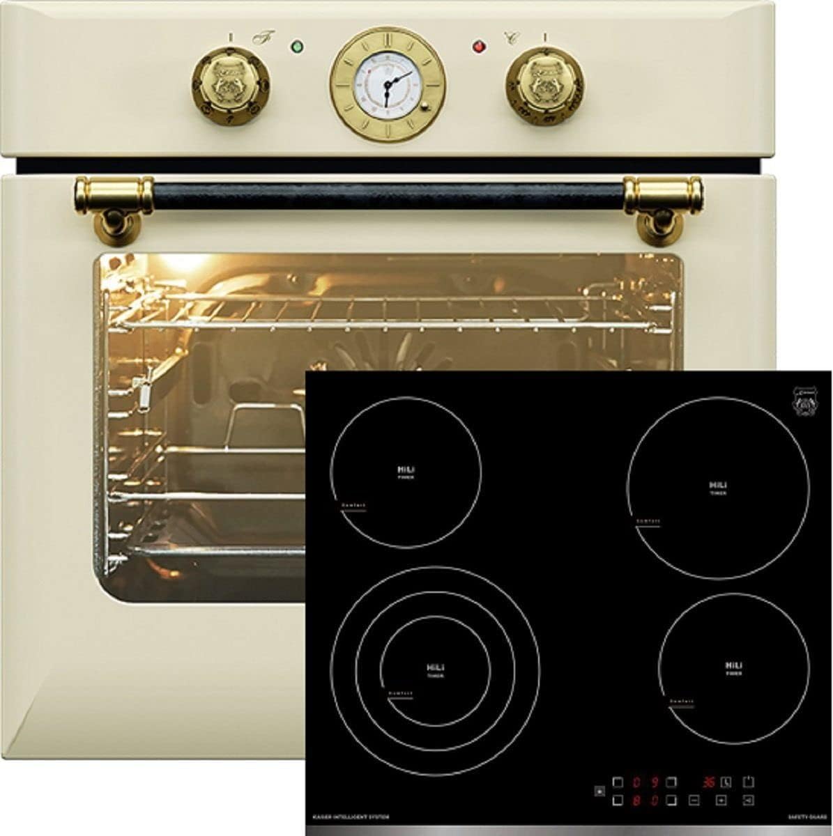 Kaiser Backofen, 60 cm, Schwarz, Herdset Autark Einbau EH 6432 ElfBE Eco+KCT 6703 F, Retro Einbau Elektro, Drehspieß