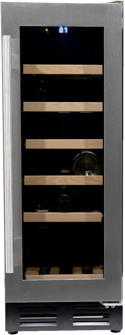 WK Weinkühlschrank, Silber, 60A-RVS Premium mit Edelstahl Glastür-18 Flaschen, Glas Holz