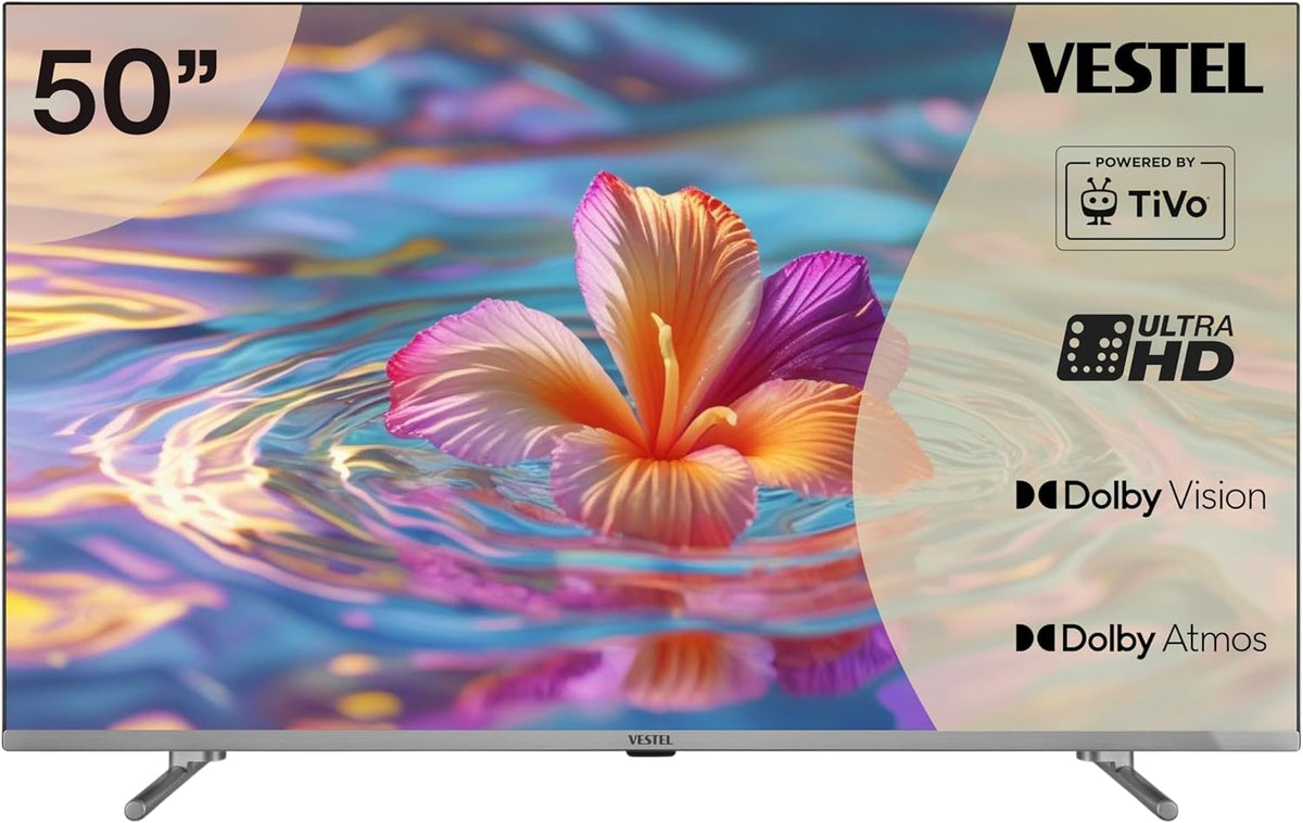 Vestel Fernseher, 50 Zoll, Schwarz, Smart TV, Smart TV Powered by TiVo, 4K UHD mit Dolby Vision HDR, Dolby Atmos und integriertem Triple-Tuner